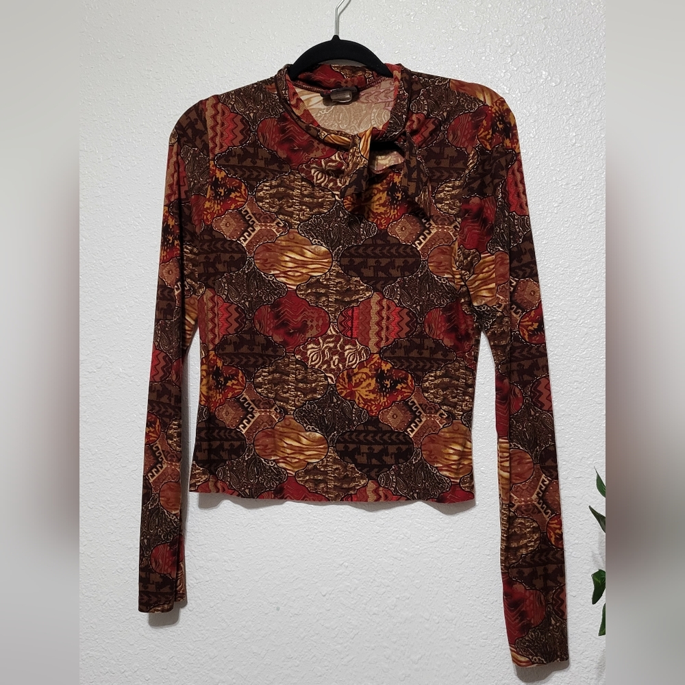 VS Fashion, patch work print, gold accents, neck tie Asymmetrical, size XL